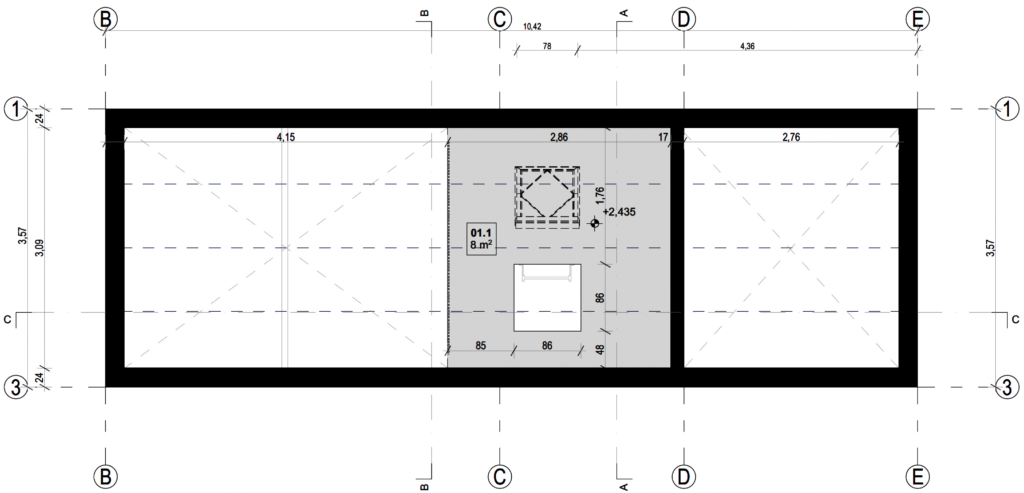 A floor plan for the MyCabin Milla 40 house model loft