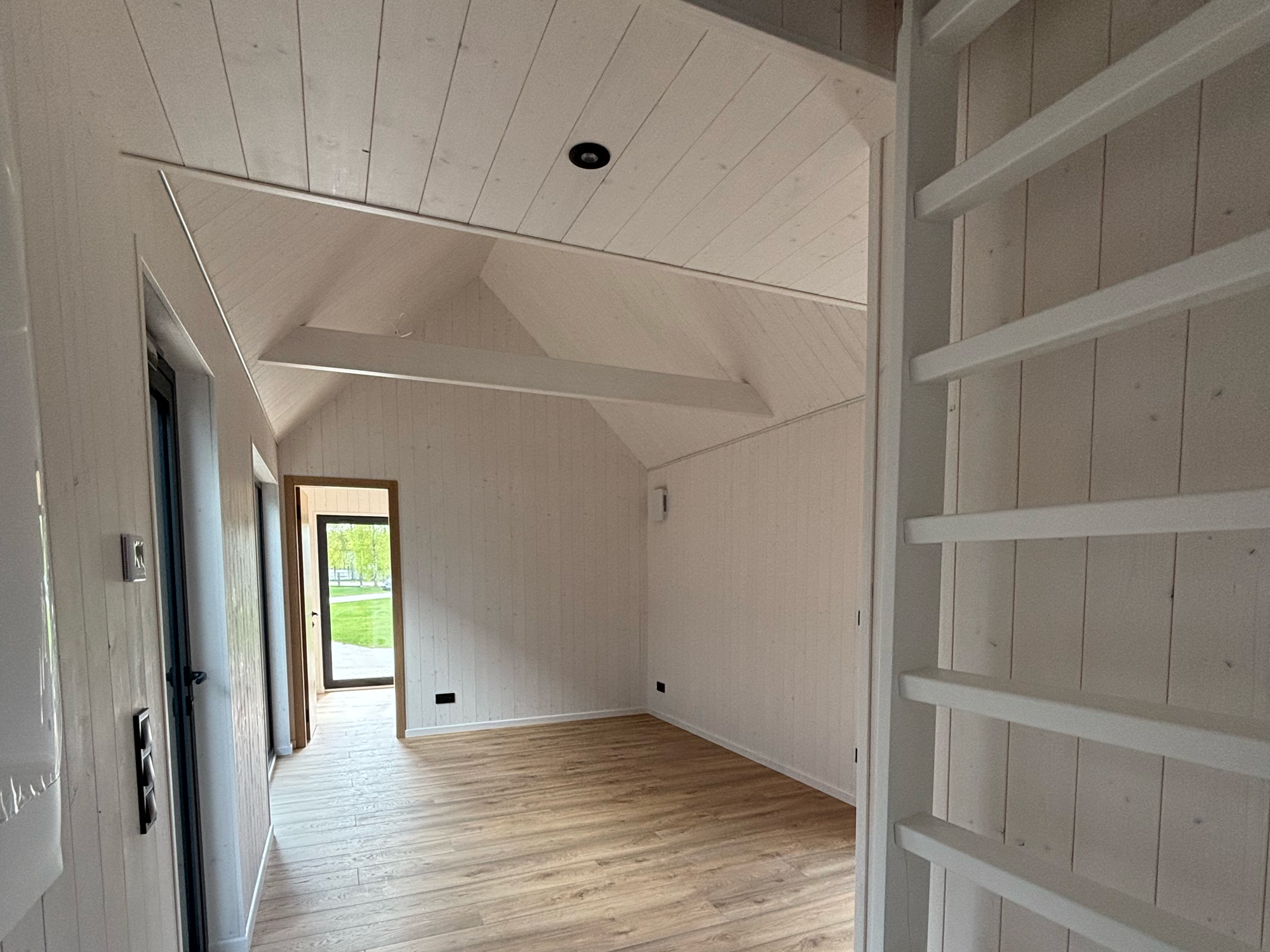 Bedroom inside a Milla 47, with the ladder to the loft