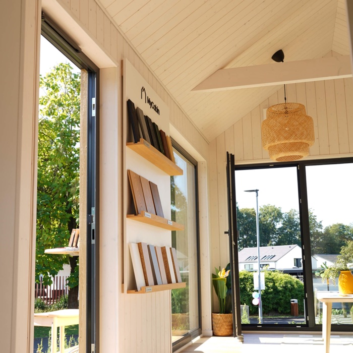 Material and finish samples on display at MyCabin